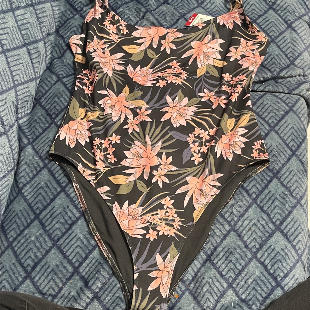 Billabong Black and Pink Floral Swimsuit